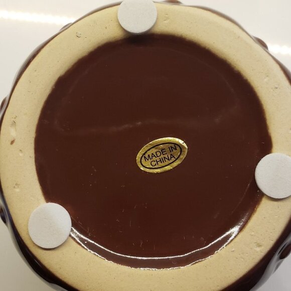 STACKING mug tumbler brown 3.5" x 4"diam embossed quilt pattern glossy - Picture 7 of 7